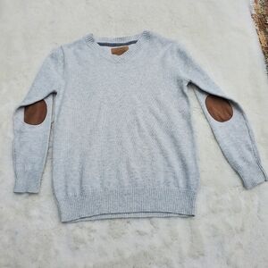 Gray Sweater with Brown Elbow Patches Size Small